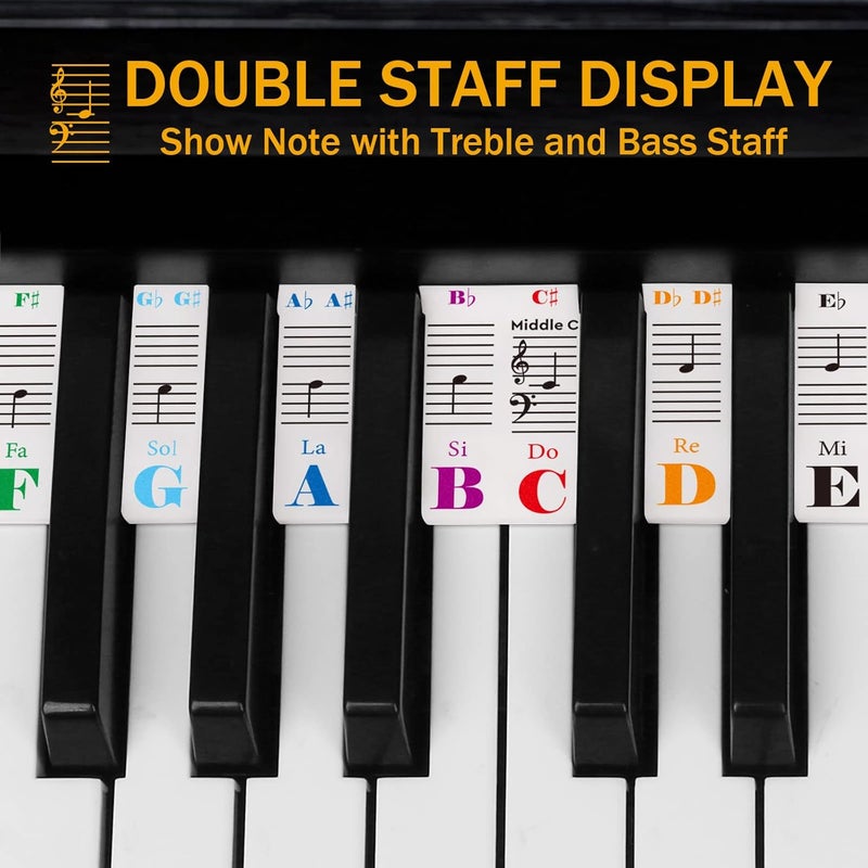 Eison Removable Piano Keyboard Note Labels Piano Keyboard Stickers for Beginner Silicone Piano Notes Guide for Learning, 88-Key Full Size, No Need Stickers, Reusable and Comes with Box（Colorful） - Image 4
